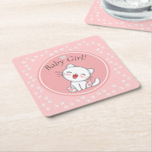 Baby Girl Kitten Pawprint Paper Napkins