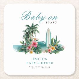 Porta-copo De Papel Quadrado Baby On Board Surf Beach Baby Shower