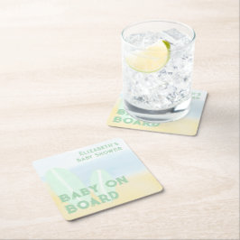 Porta-copo De Papel Quadrado Baby On Conselho Surfing Beach Watercolor Chá de f