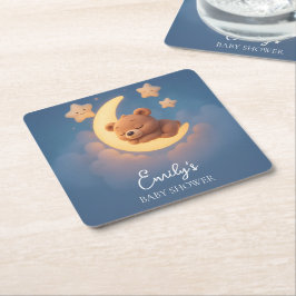 Porta-copo De Papel Quadrado Baby Shower Coaster – Teddy Bear on the Moon