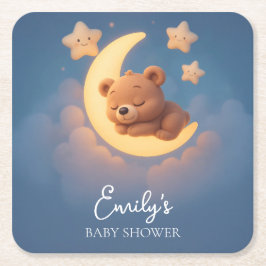 Porta-copo De Papel Quadrado Baby Shower Coaster – Teddy Bear on the Moon