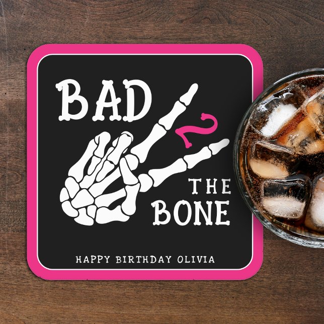Porta-copo De Papel Quadrado Bad 2 the Bone Skeleton 2nd Birthday Party (Criador carregado)