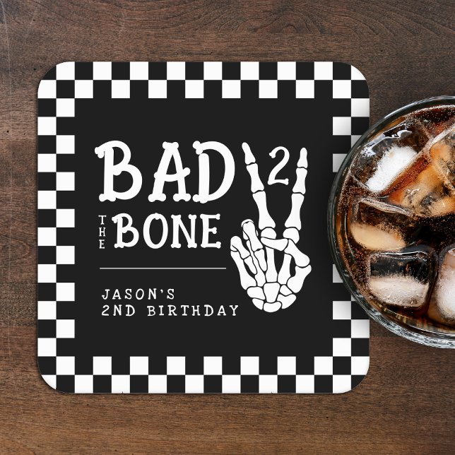 Porta-copo De Papel Quadrado Bad 2 the Bone Skeleton 2nd Birthday Party (Bad 2 the Bone Skeleton 2nd Birthday Party Square Paper Coaster
)