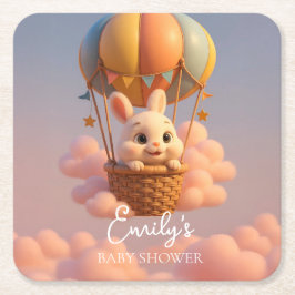 Porta-copo De Papel Quadrado Balão de Ar Quente Coelhinho com Nuvens Rosa