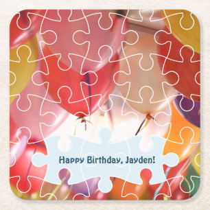 Porta-copo De Papel Quadrado Balão de Puzzle Divertido Aniversário de 4 anos Qu