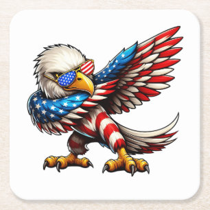 Porta-copo De Papel Quadrado Bald Eagle American Flag Patriótico 4 de julho