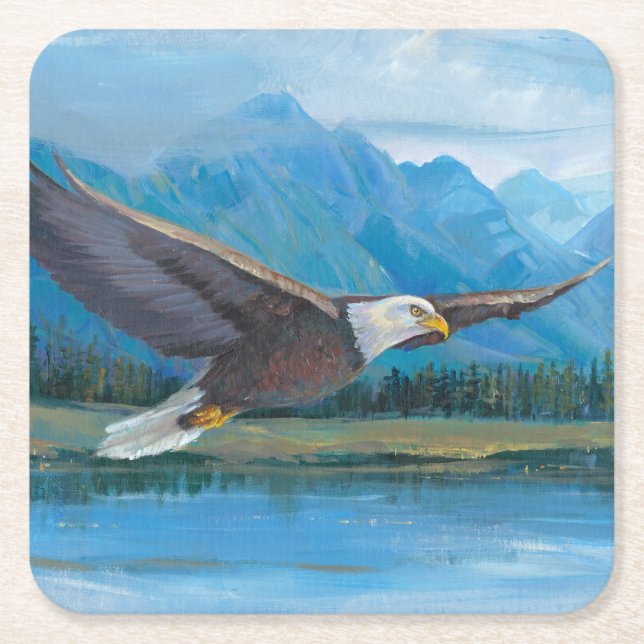 Porta-copo De Papel Quadrado Bald Eagle Soaring (Frente)