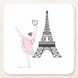 Porta-copo De Papel Quadrado Balé Ballerina e Eiffel Tower Dance