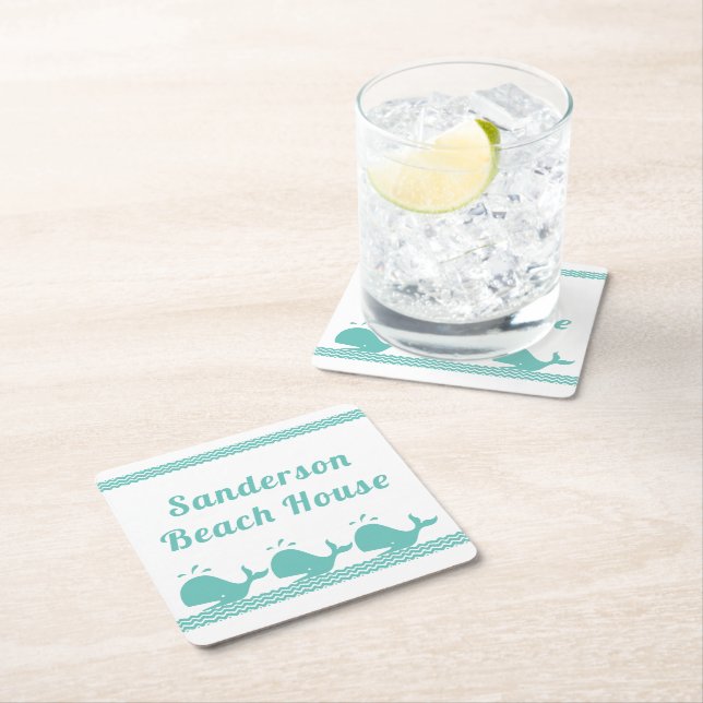 Porta-copo De Papel Quadrado Baleia Azul-Ártico e Ondas Azul-Branco (Insitu)