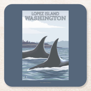 Porta-copo De Papel Quadrado Baleias #1 da orca - López, Washington