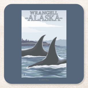 Porta-copo De Papel Quadrado Baleias #1 da orca - Wrangell, Alaska
