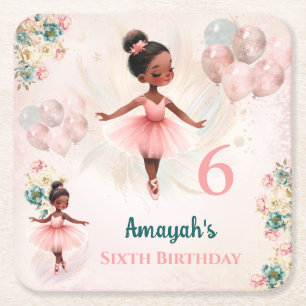 Porta-copo De Papel Quadrado Ballerina Dark Skin Pink Teal Floral Aniversário