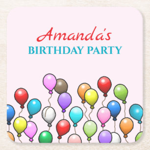Porta-copo De Papel Quadrado Balões de Aniversário