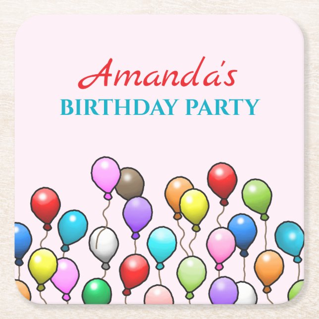 Porta-copo De Papel Quadrado Balões de Aniversário (Frente)