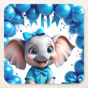 Porta-copo De Papel Quadrado Balões de Aniversário de Elefante Fofo 🐘