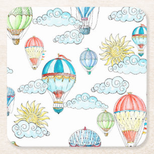 Porta-copo De Papel Quadrado Balões Vintage: Whimsical Watercolor Sem Costura.