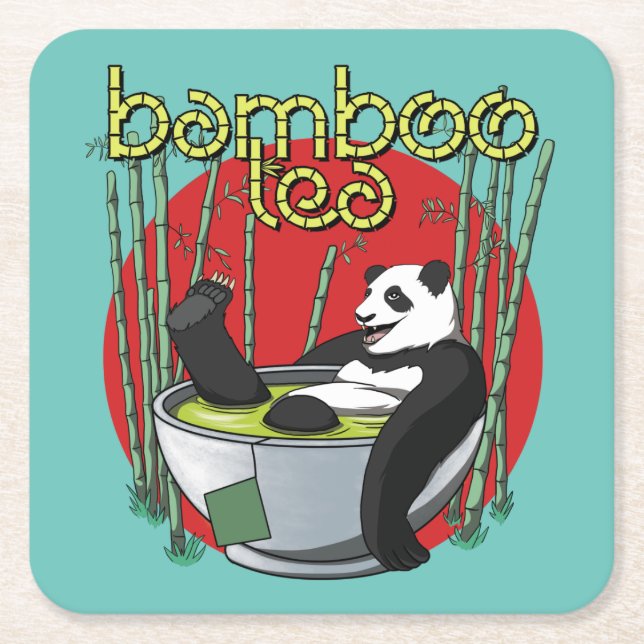 Porta-copo De Papel Quadrado Bamboo Tea Drinker Panda (Frente)