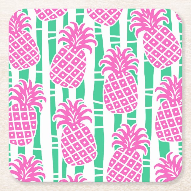 Porta-copo De Papel Quadrado Bambu de Abacaxi Tropical (Frente)