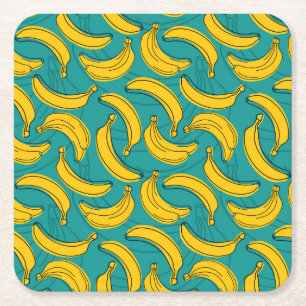 Porta-copo De Papel Quadrado Banana Amarela: Vintagem de Contorno Preta