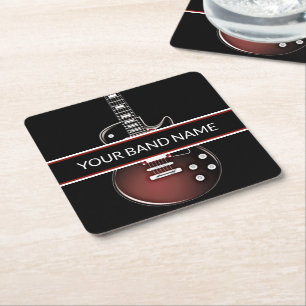 Porta-copo De Papel Quadrado Banda de nome personalizado Guitar Rock and Roll M