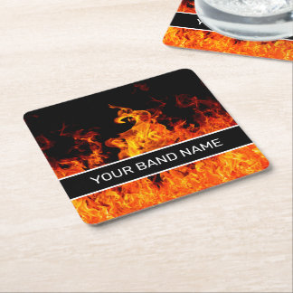 Porta-copo De Papel Quadrado Banda de nome personalizado Merch Flames Rock & Ro