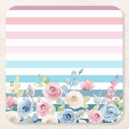 Porta-copo De Papel Quadrado Banda e flor rosa e azul