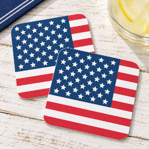 Porta-copo De Papel Quadrado Bandeira Americana Vermelha Branca e Azul Patrióti
