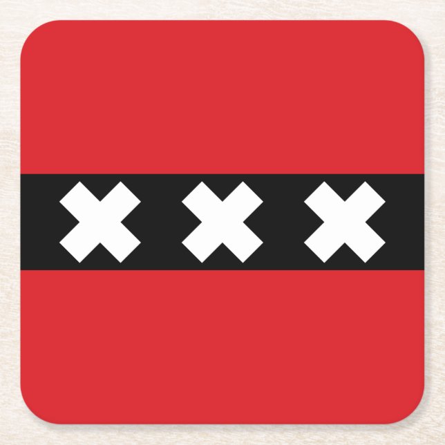 Porta-copo De Papel Quadrado Bandeira de Amesterdã, Países Baixos (Frente)