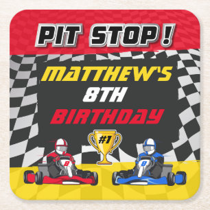 Porta-copo De Papel Quadrado Bandeira de Xadrez de Kart de Aniversário