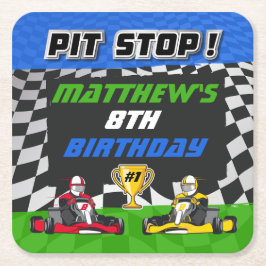 Porta-copo De Papel Quadrado Bandeira de Xadrez de Kart de Aniversário
