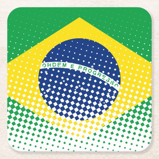 Porta-copo De Papel Quadrado Bandeira Do Brasil Com Efeito De Meia-Tonalidade (Frente)