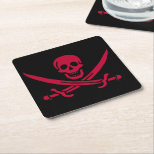 Porta-copo De Papel Quadrado Bandeira do Crânio e Espadas Pirata do Calico Jack