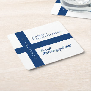 Porta-copo De Papel Quadrado Bandeira do Dia Nacional Finlandês Suomen Kansalli