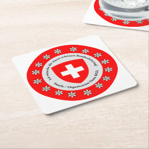Porta-copo De Papel Quadrado Bandeira do Dia Nacional Suíço Edelweiss
