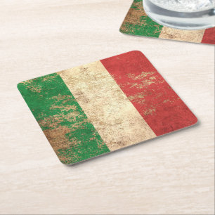 Porta-copo De Papel Quadrado Bandeira envelhecida áspera do italiano do vintag