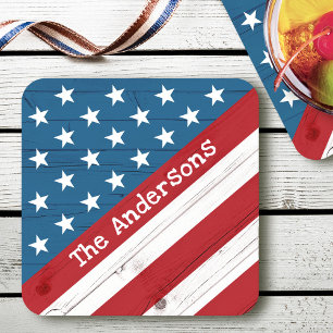 Porta-copo De Papel Quadrado Bandeira EUA Estrelas Patrióticas Listras Nome Mad