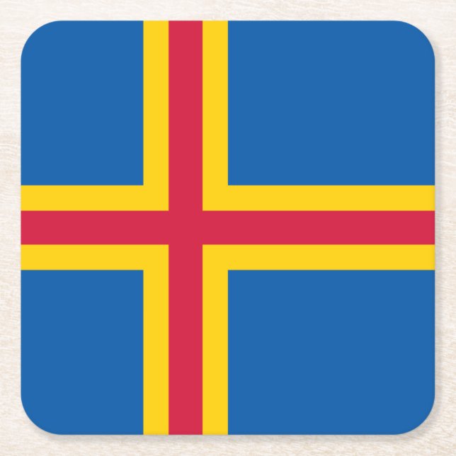 Porta-copo De Papel Quadrado Bandeira Patriótica das Ilhas Åland (Frente)