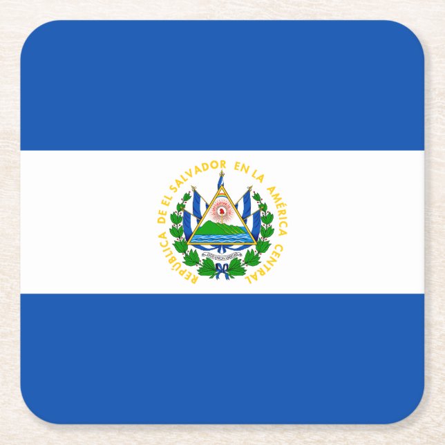 Porta-copo De Papel Quadrado Bandeira Patriótica de El Salvador (Frente)