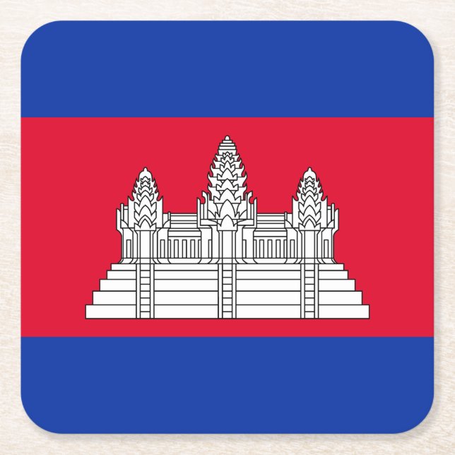 Porta-copo De Papel Quadrado Bandeira Patriótica do Camboja (Frente)