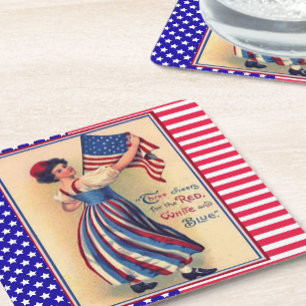 Porta-copo De Papel Quadrado Bandeira Patriótica Lady Liberty 4 de julho