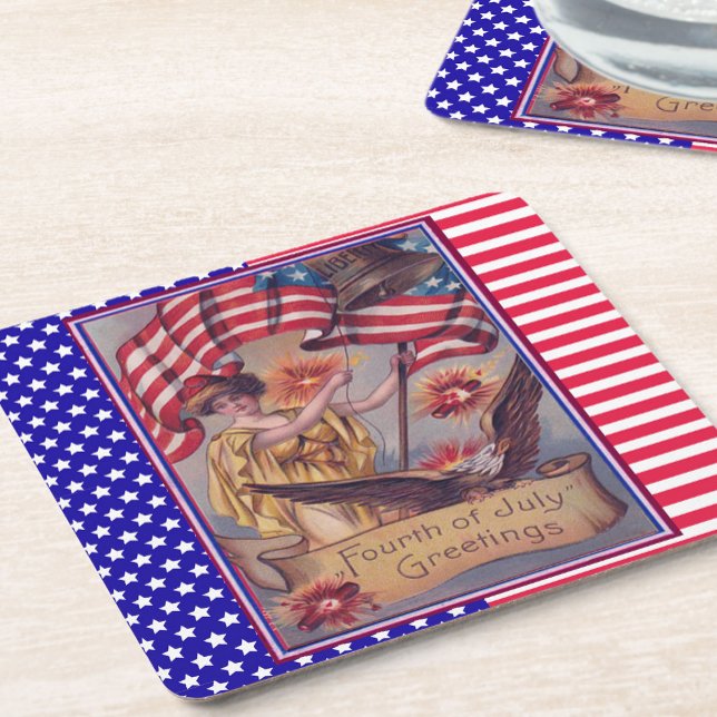 Porta-copo De Papel Quadrado Bandeira Patriótica Lady Liberty 4 de julho (Criador carregado)