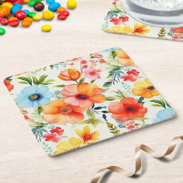 Porta-copo De Papel Quadrado Bandeja Floral de Água Colorida e Alegre com Papou