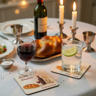 Porta-copo De Papel Quadrado Bandeja Personalizada Shabbat Shalom Aquarela