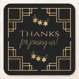 Porta-copo De Papel Quadrado BAR BM ou Bat Mitzvah Black Art Deco