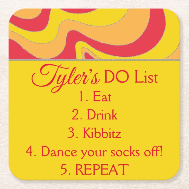 Porta-copo De Papel Quadrado BAR BM ou Bat Mitzvah Glitter (Frente)