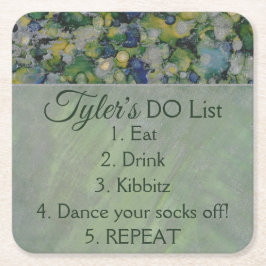 Porta-copo De Papel Quadrado BAR BM ou Bat Mitzvah Greens Silvers