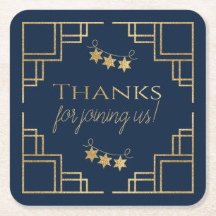 Porta-copo De Papel Quadrado BAR BM ou Bat Mitzvah Marinho Art Deco