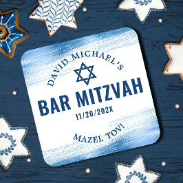 Porta-copo De Papel Quadrado Bar Mitzvah Blue Foil Marinho Tipografia Moderna