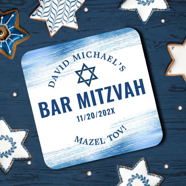 Porta-copo De Papel Quadrado Bar Mitzvah Blue Foil Marinho Tipografia Moderna (Criador carregado)