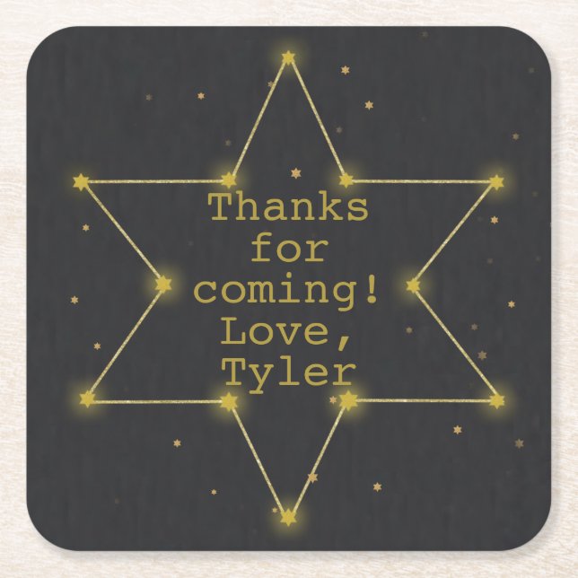 Porta-copo De Papel Quadrado Bar ou Estrela Espacial Bat Mitzvah de David (Frente)